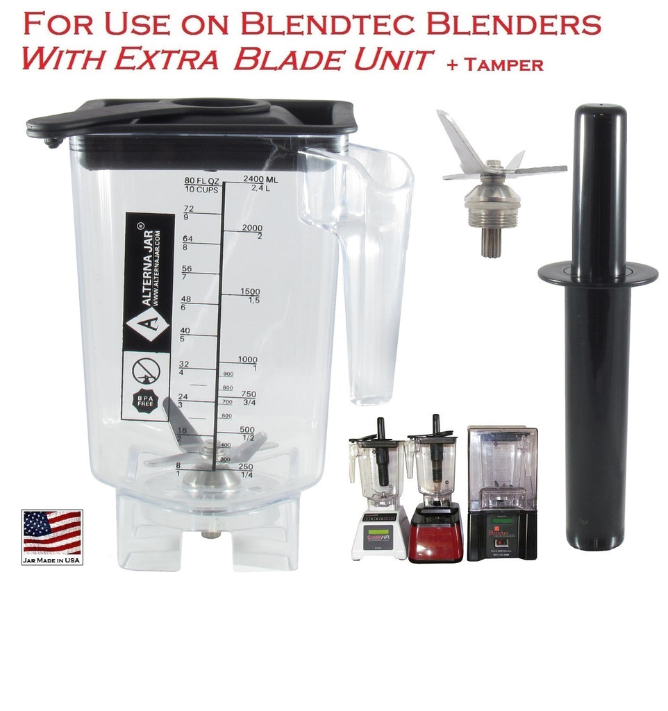 Alterna Jar fits Blendtec Blenders With EXTRA removable Blade Unit and Tamper Plunger- 80 oz
